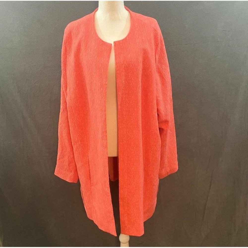 Torrid Cardigan Jacket Pebble Crepe Open Front Textured Coral Pink Office 3X
